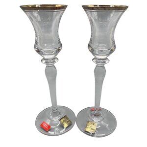 Mikasa set of 2 candle holders marked Austria T2073 Jamestown Gold 7.5" NEW READ